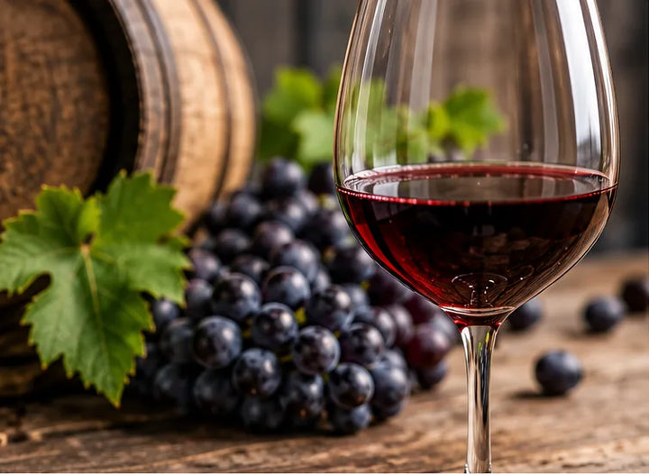 Rødvin i glas ved vindruer – hvad er tanniner i vin