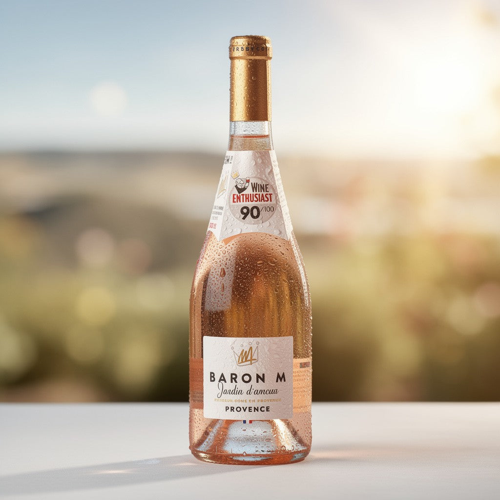 Rose flaske på et bord - Baron M, Provence Rosé 2024