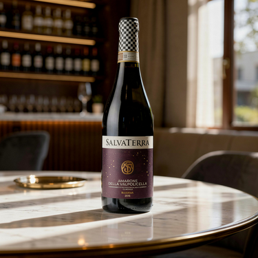 Salvaterra Amarone rødvin på et bord