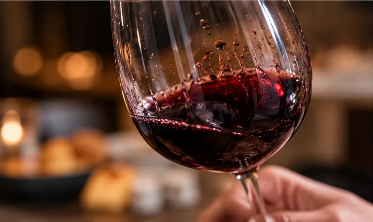 Rødvin i glas i bevægelse – vinens tanniner og struktur
